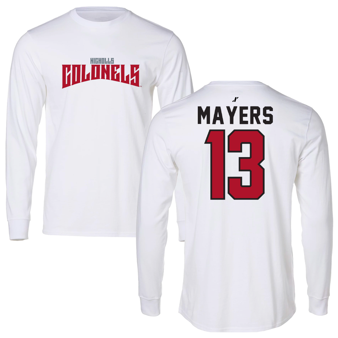Nicholls State University Baseball White Classic Performance Long Sleeve - #13 Jacob Mayers