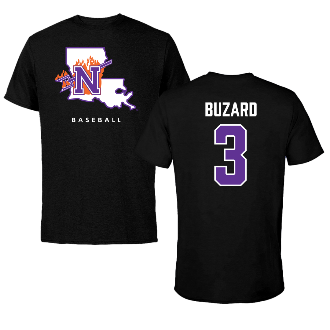 Northwestern State University Baseball Black Block Performance Tee - #3 Lathen Buzard