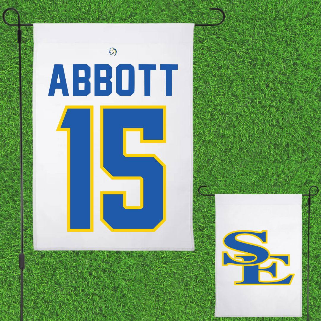 Southeastern Oklahoma State University Baseball White Garden Flag - #15 Carson Abbott