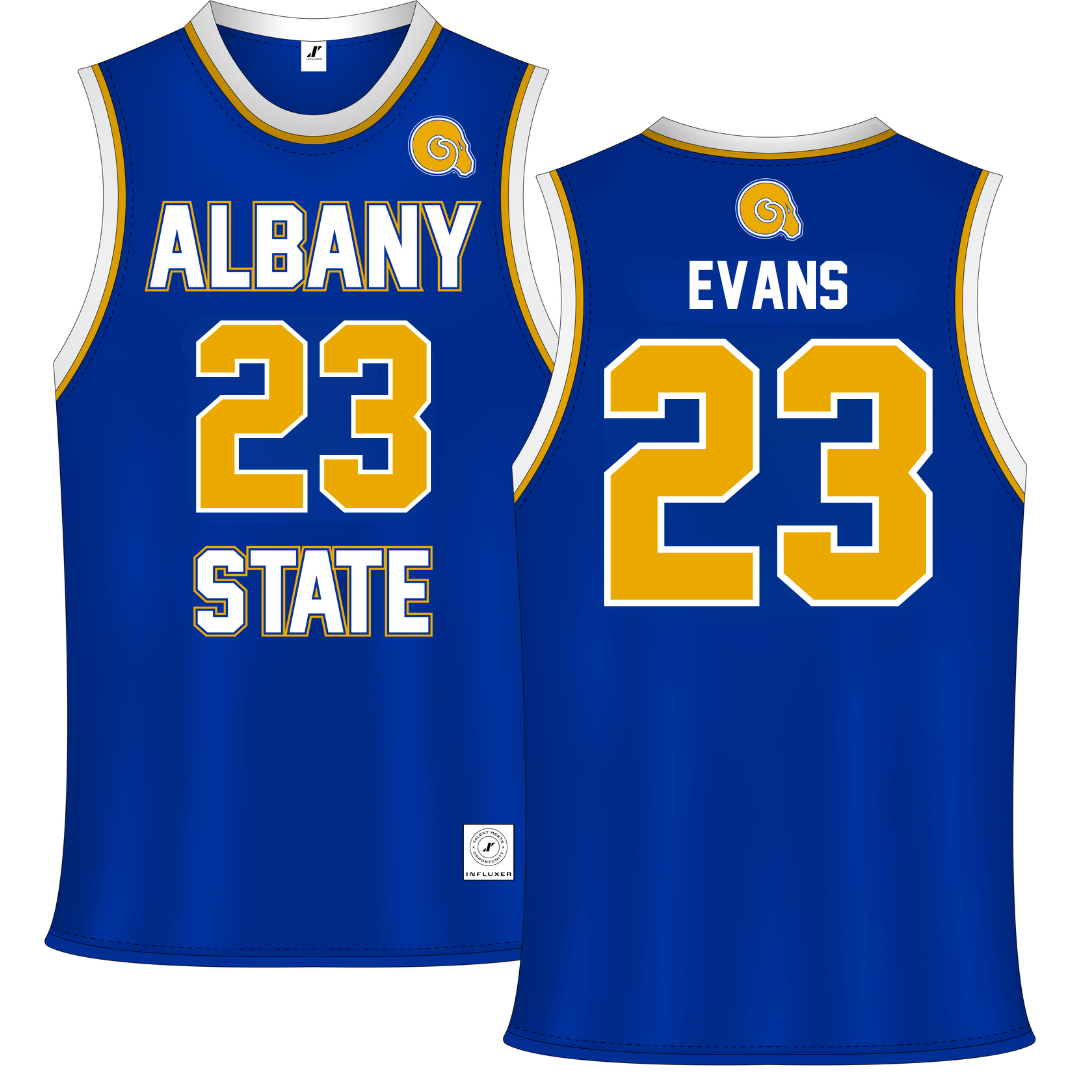 Albany State University Blue Basketball Jersey - #23 Cameron Evans