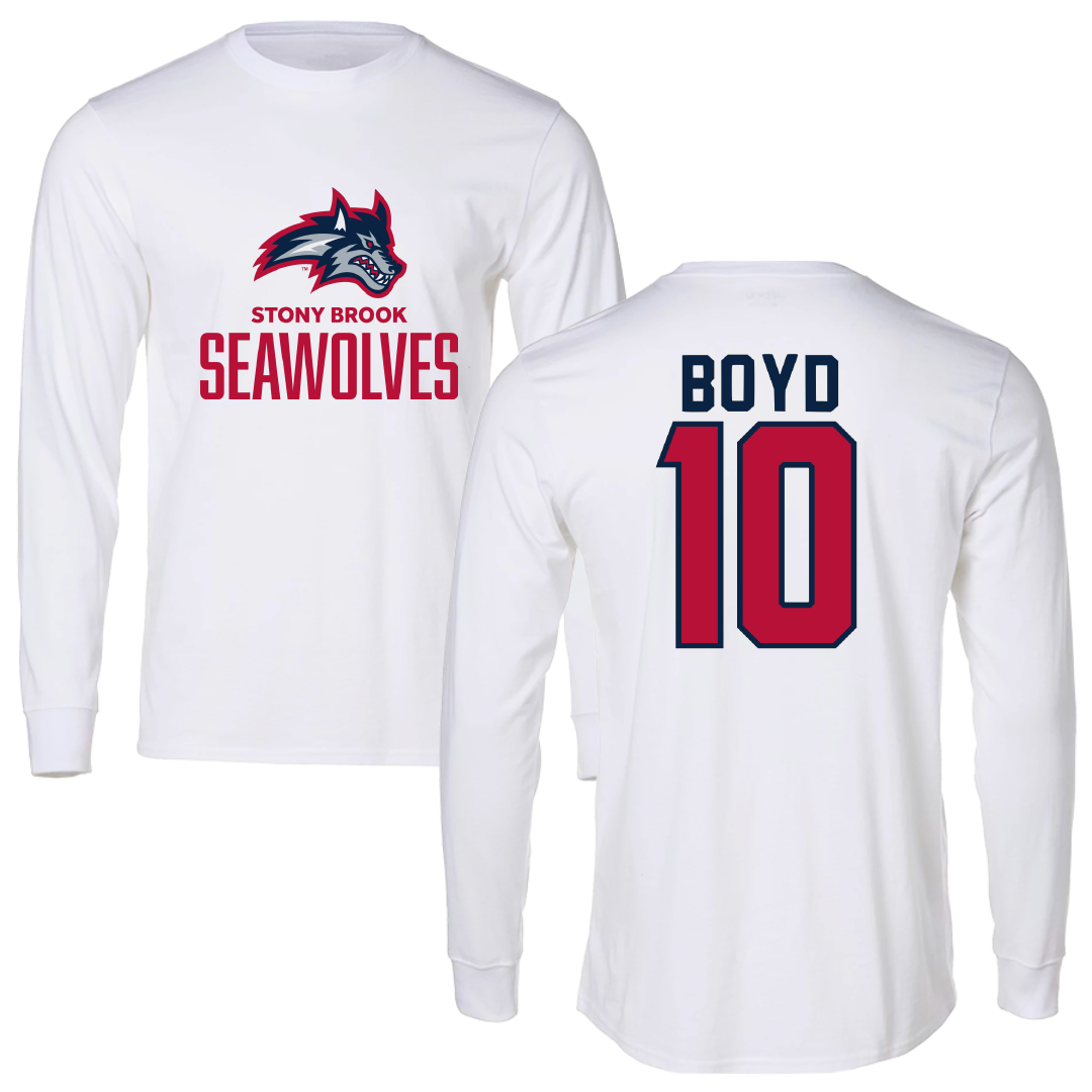 Stony Brook University Football White Performance Long Sleeve - #10 Quinn Boyd