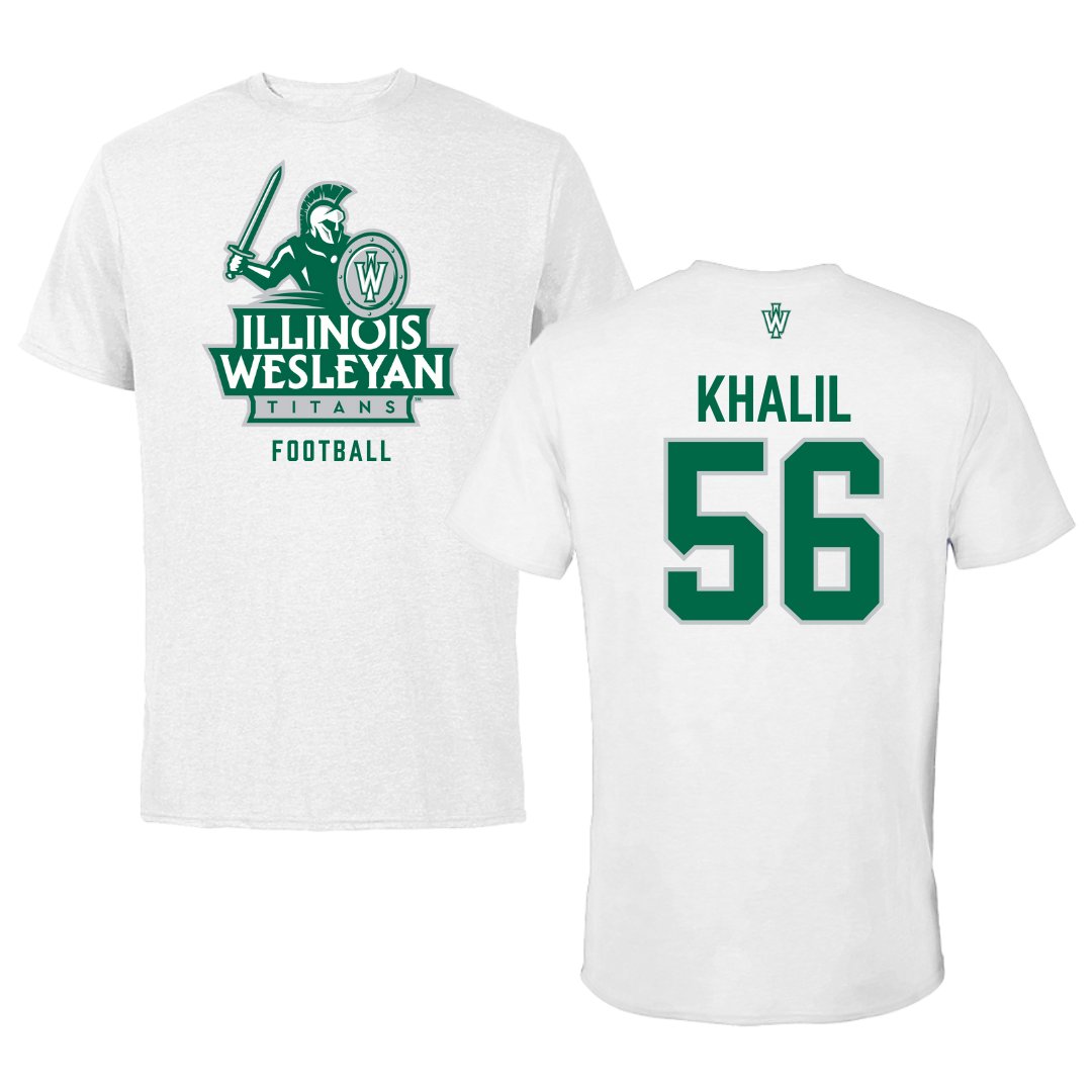 Illinois Wesleyan University Football White Performance Tee - #56 Mo Khalil