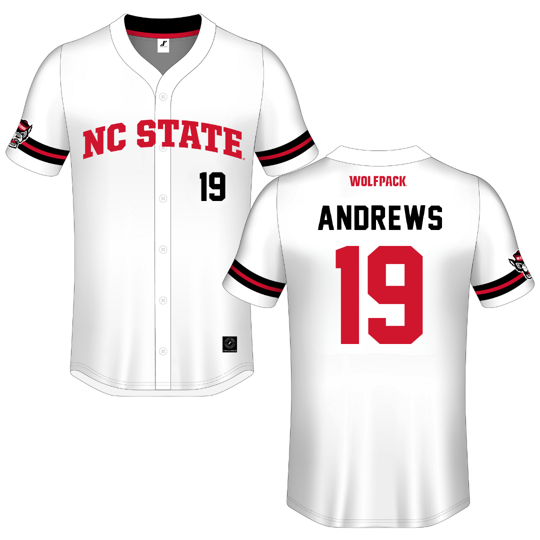 North Carolina State University White Button-Down Jersey - #19 Heath Andrews