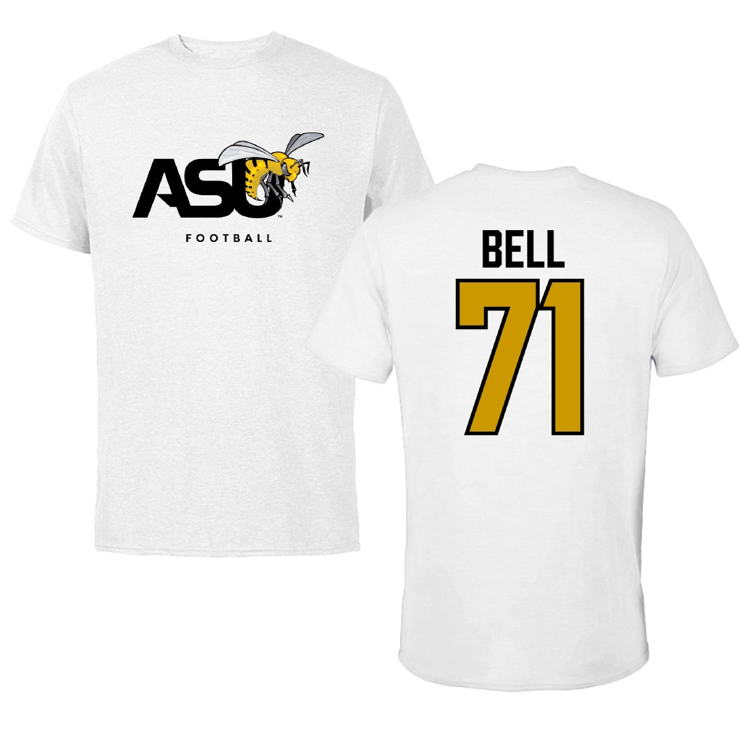 Alabama State University Football White ASU Tee - #71 Kriston Bell