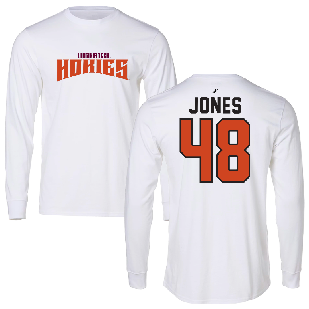 Virginia Tech Baseball White Classic Performance Long Sleeve - #48 Mitch Jones