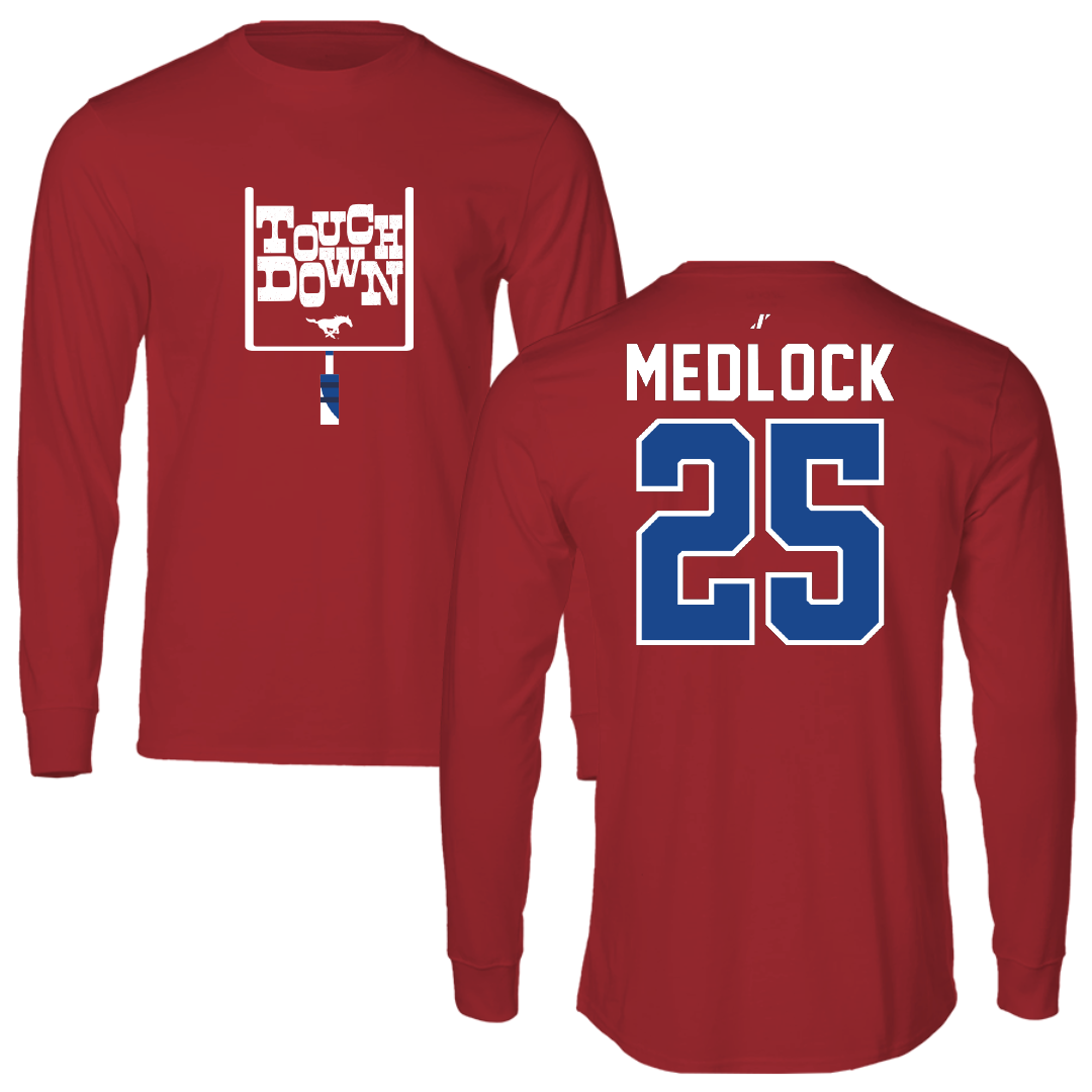 Southern Methodist University Football Canvas Red Touchdown Long Sleeve - #25 Justin Medlock