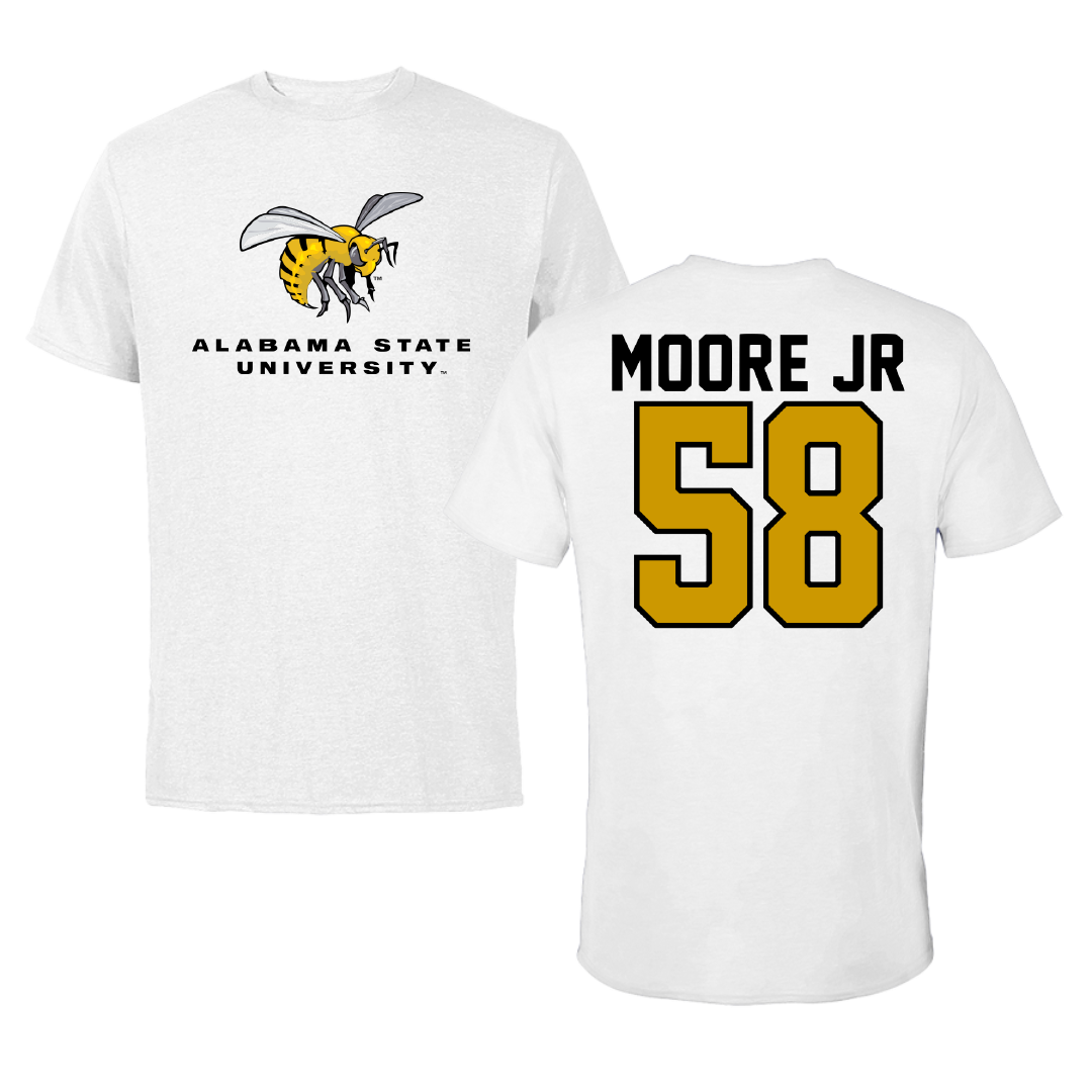 Alabama State University Football White Tee - #58 Michael Moore Jr