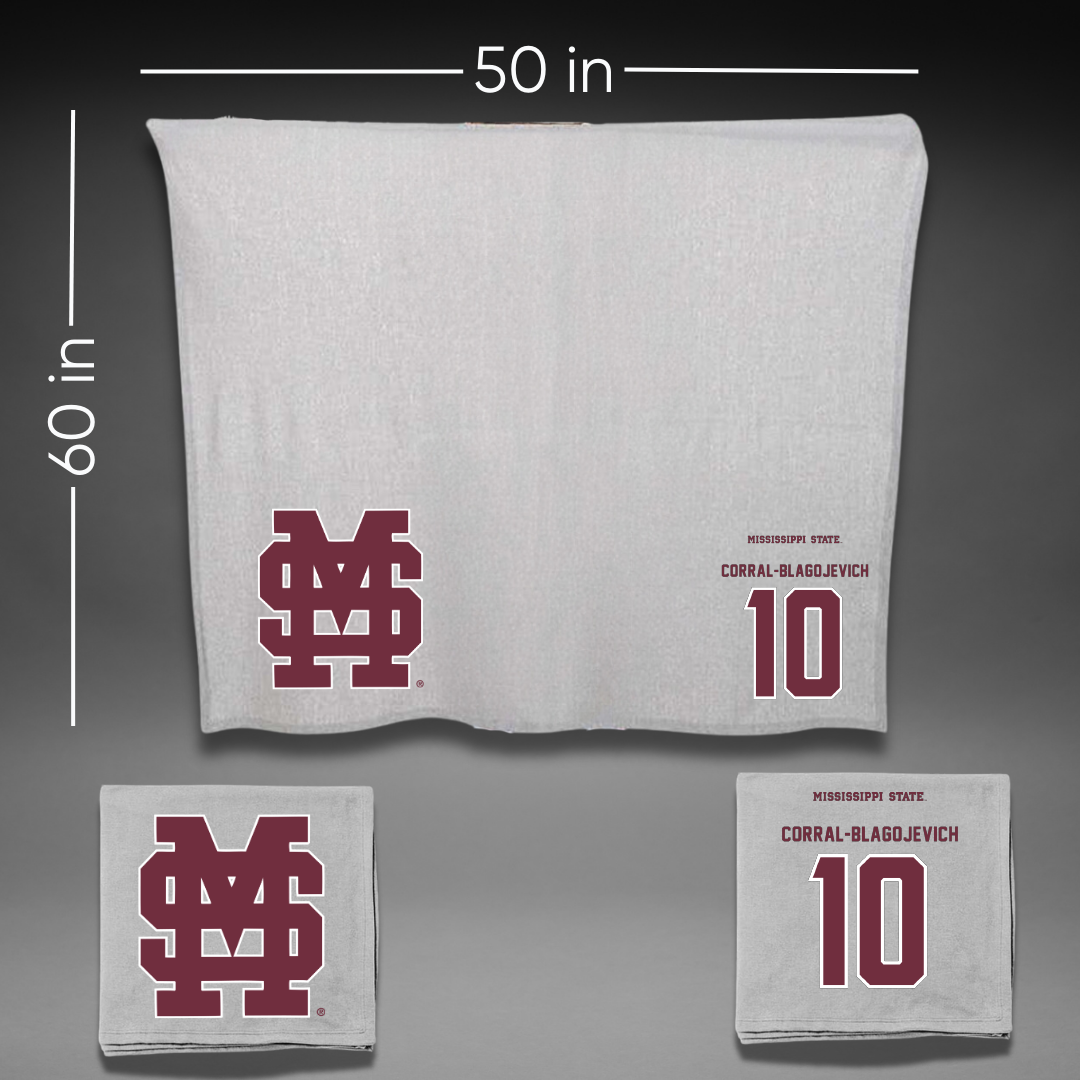 Mississippi State University Volleyball Gray Blanket - #10 Mele Corral-Blagojevich