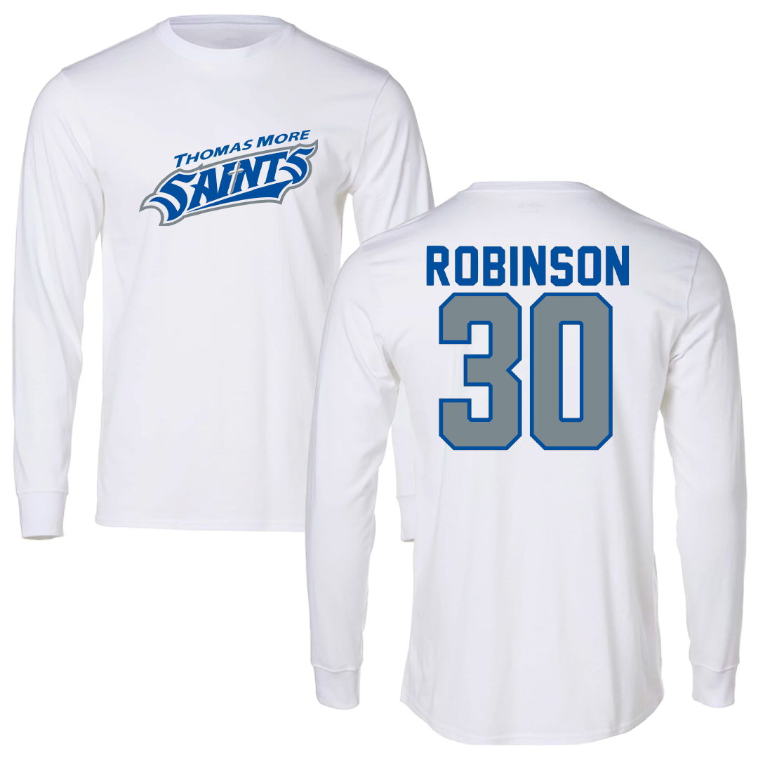 Thomas More University Football White Performance Long Sleeve - #30 Sam Robinson