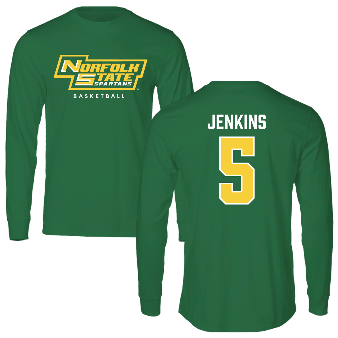 Norfolk State University Basketball Kelly Green Performance Long Sleeve - #5 Tyrese Jenkins