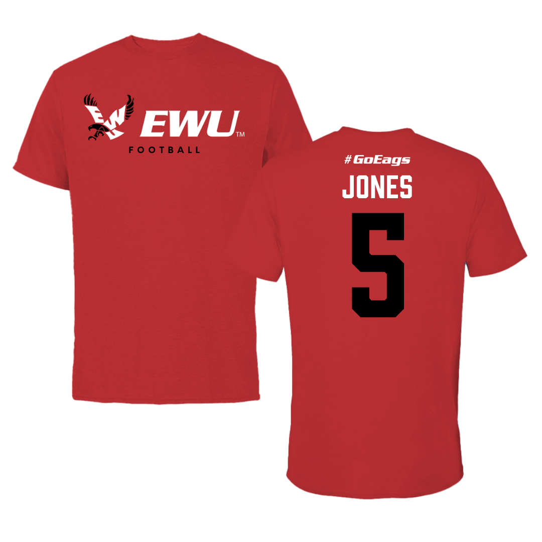 Eastern Washington University Football Red Block Tee - #5 Zion Jones