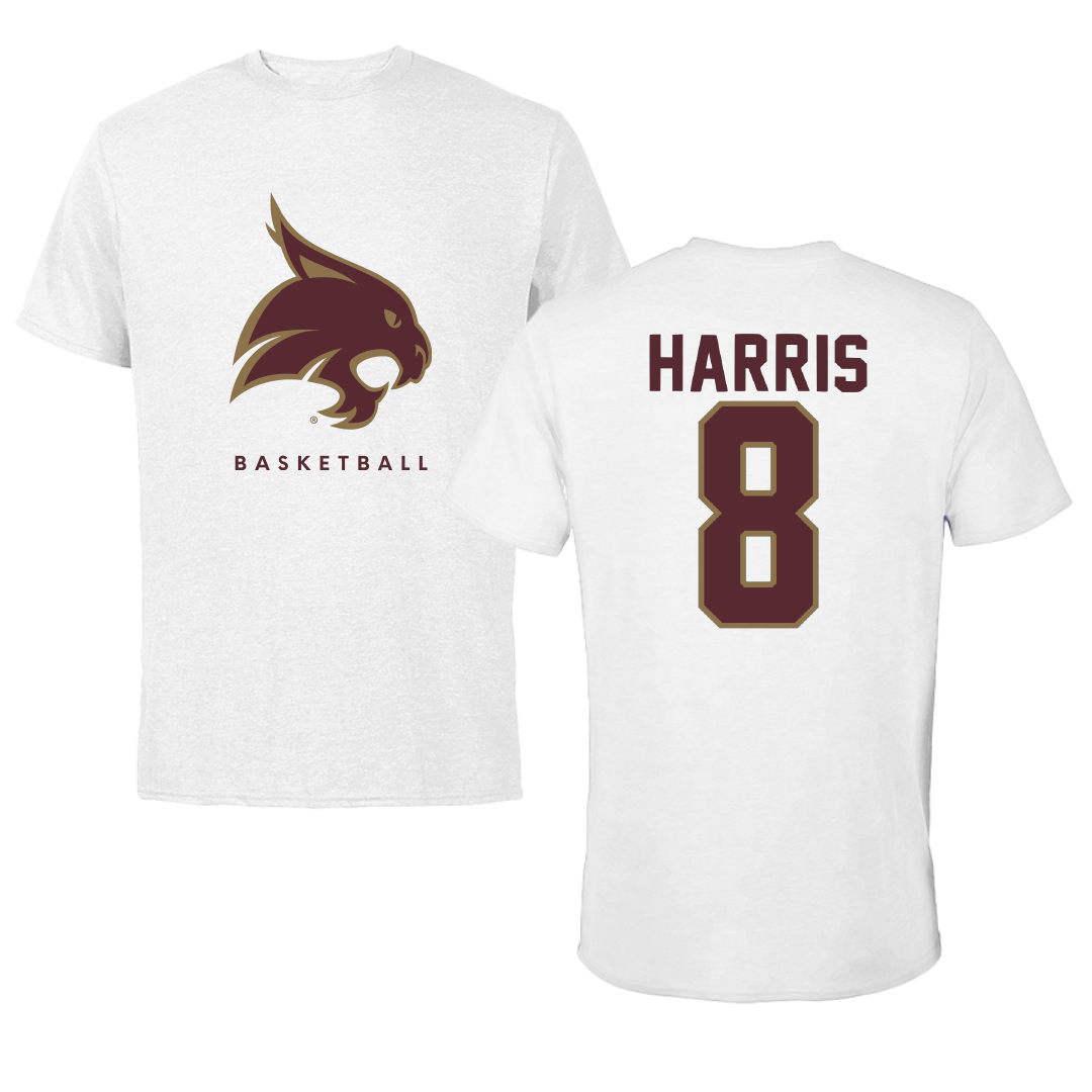 Texas State University Basketball White Tee - #8 Jamia Harris