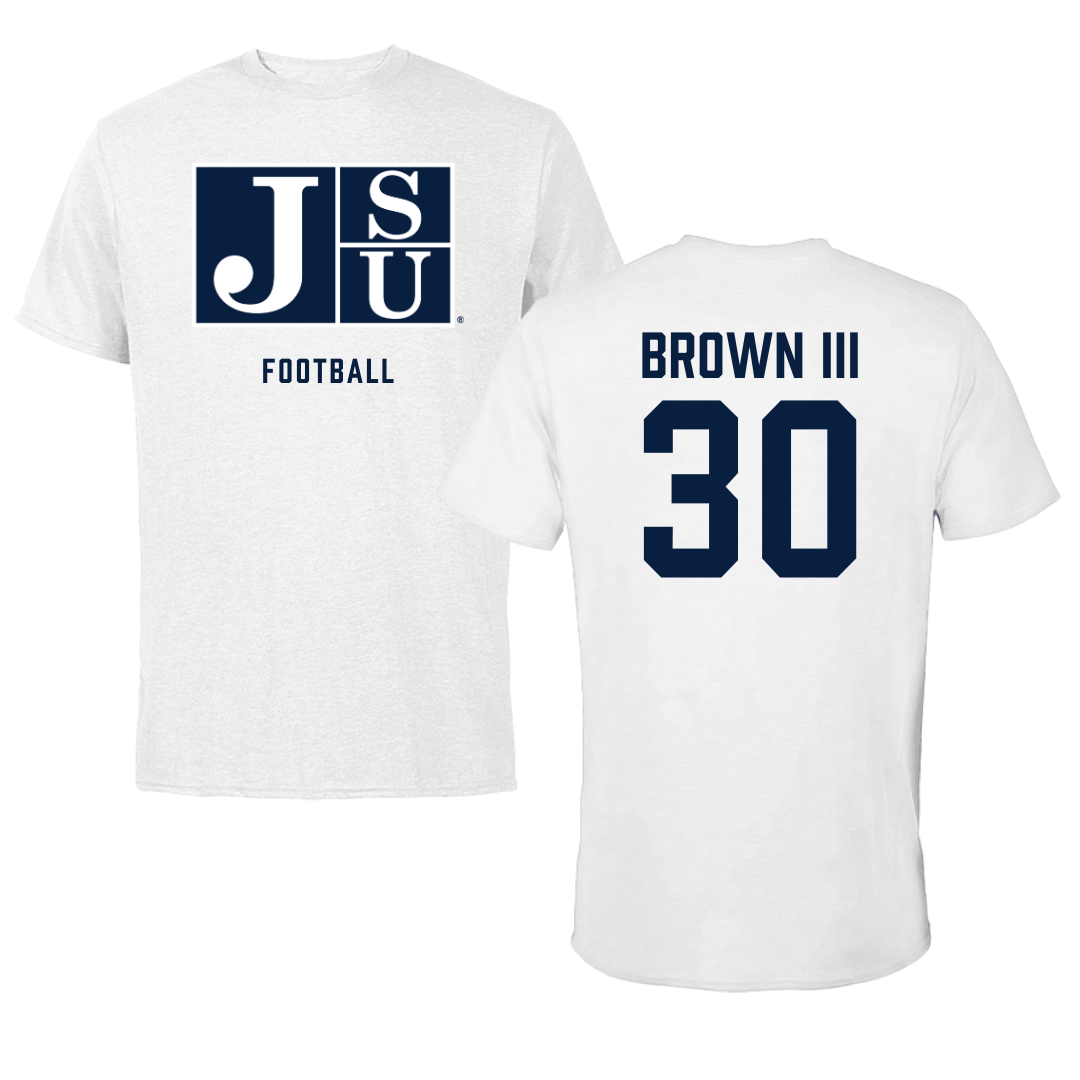 Jackson State University Football White Performance Tee - #30 John Brown III