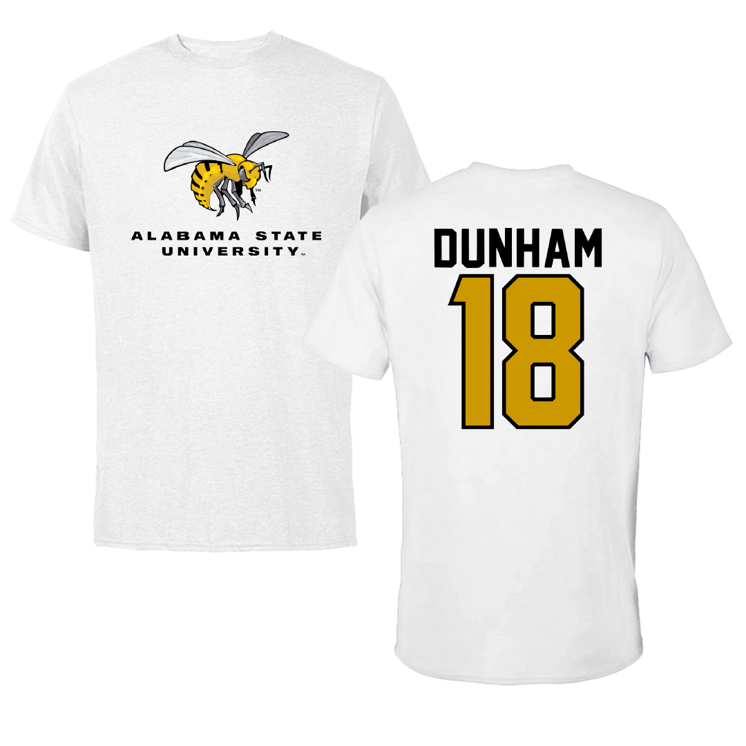 Alabama State University Soccer White Tee - #18 Morgan Dunham