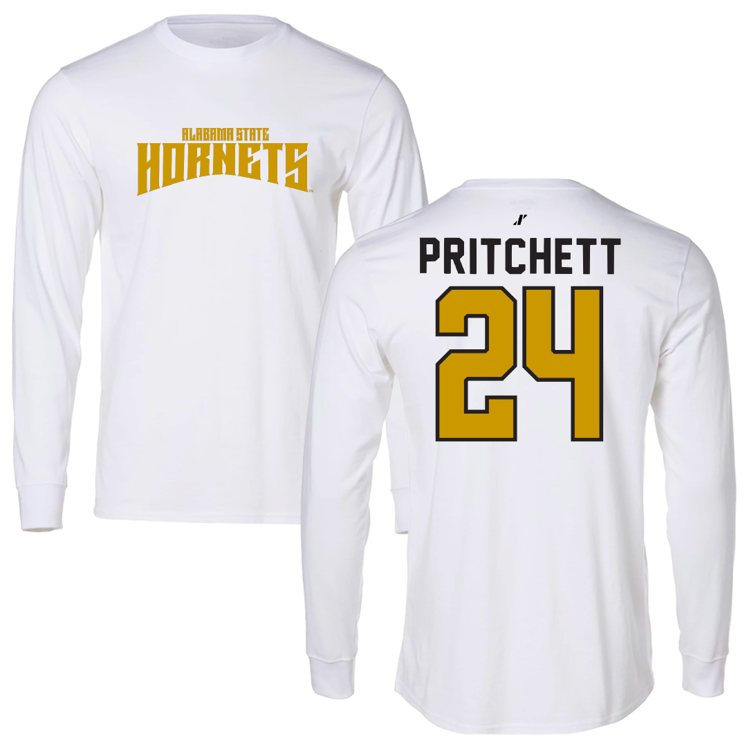 Alabama State University Soccer White Classic Performance Long Sleeve - #24 Ania Pritchett