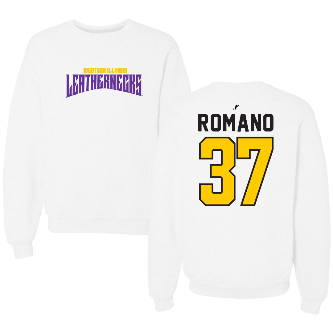 Western Illinois University Baseball White Classic Crewneck - #37 Frederick Romano