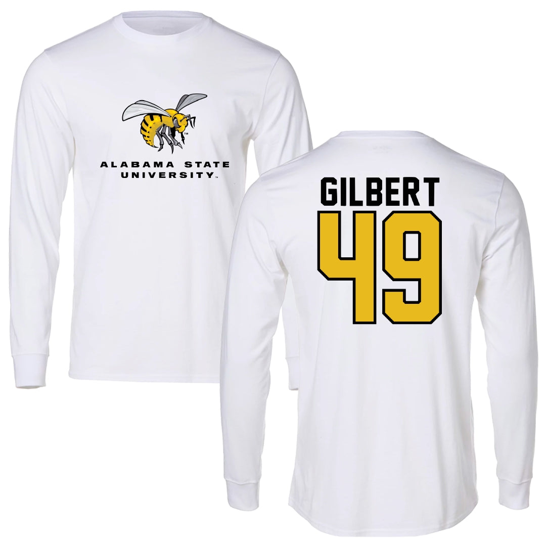 Alabama State University Baseball White Block Long Sleeve - #49 Rocco Gilbert