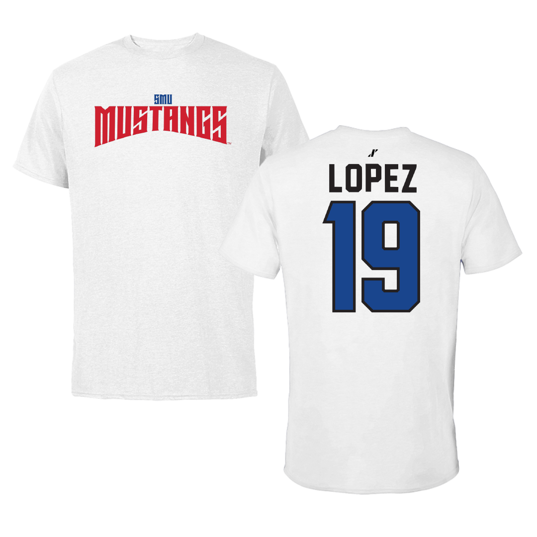Southern Methodist University Soccer White Classic Tee - #19 Milton Lopez