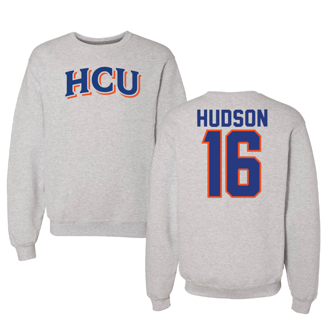 Houston Christian University Football Gray Crewneck - #16 Drake Hudson