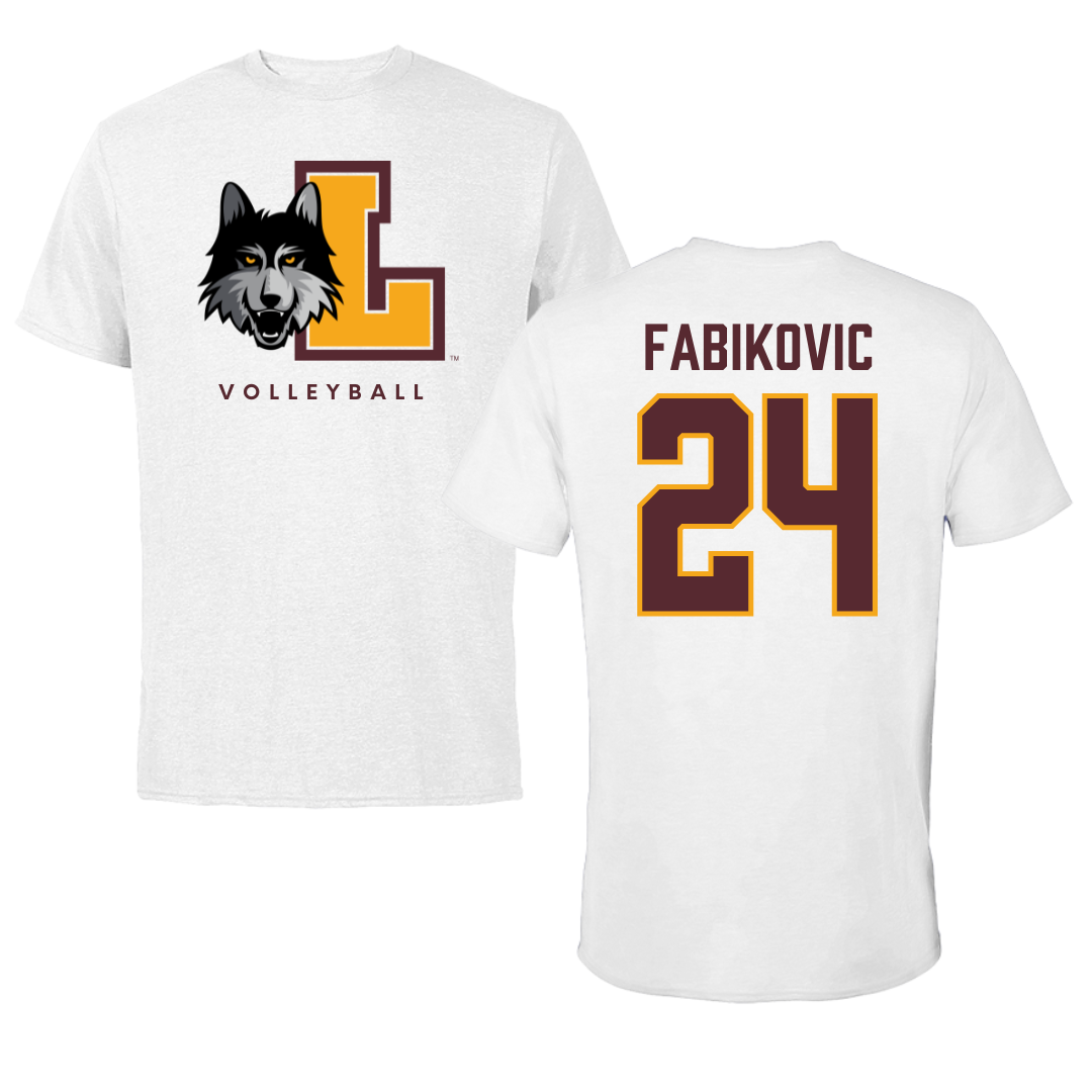 Loyola University-Chicago Volleyball White Performance Tee - #24 Daniel Fabikovic