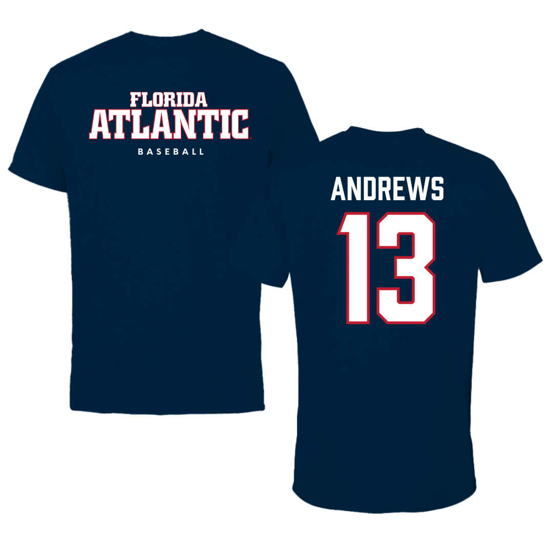 Florida Atlantic University Baseball Navy Block Tee - #13 Steven Andrews