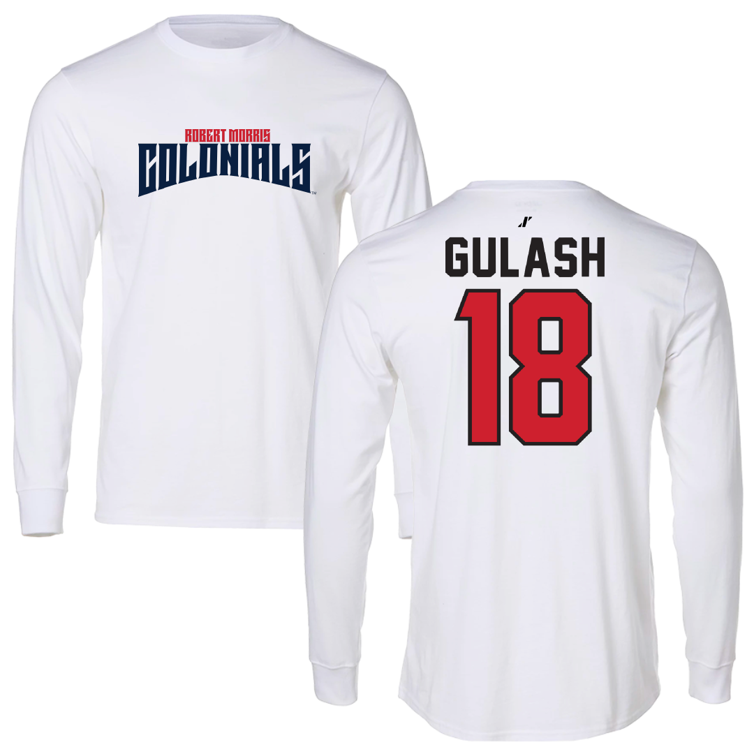 Robert Morris University Ice Hockey White Classic Long Sleeve - #18 Gavin Gulash