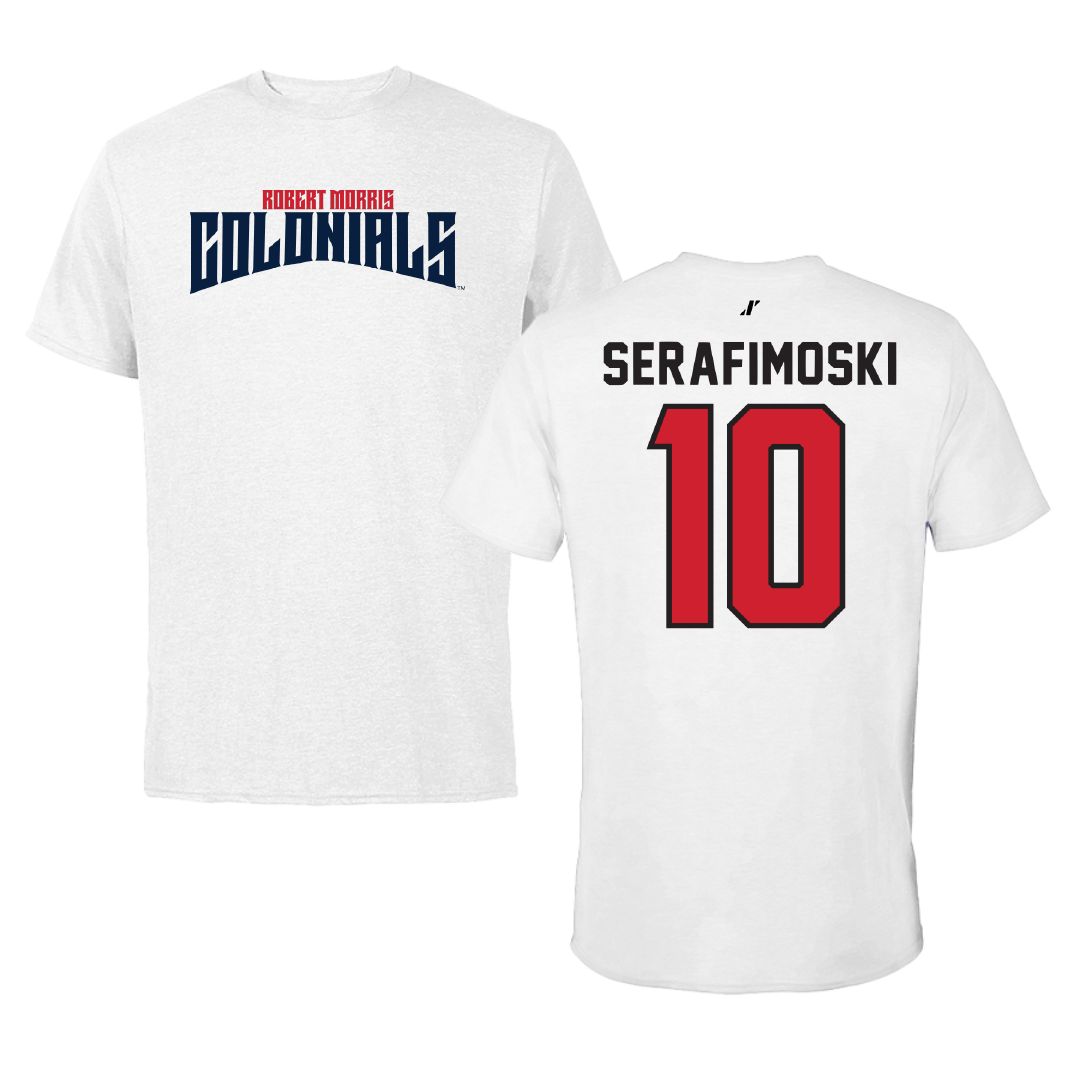 Robert Morris University Basketball White Classic Tee - #10 Vasilije Serafimoski