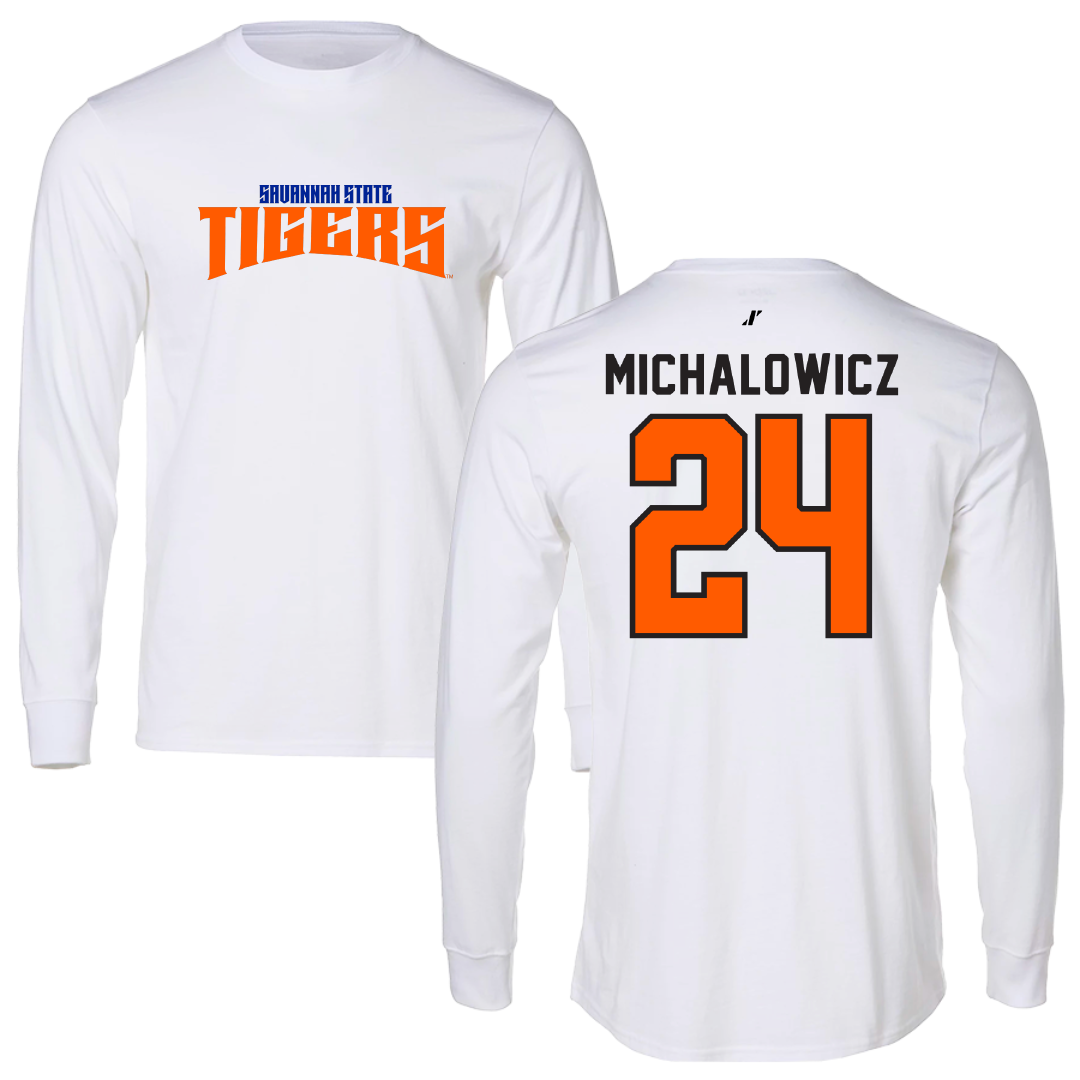 Savannah State University Baseball White Classic Long Sleeve - #24 Will Michalowicz