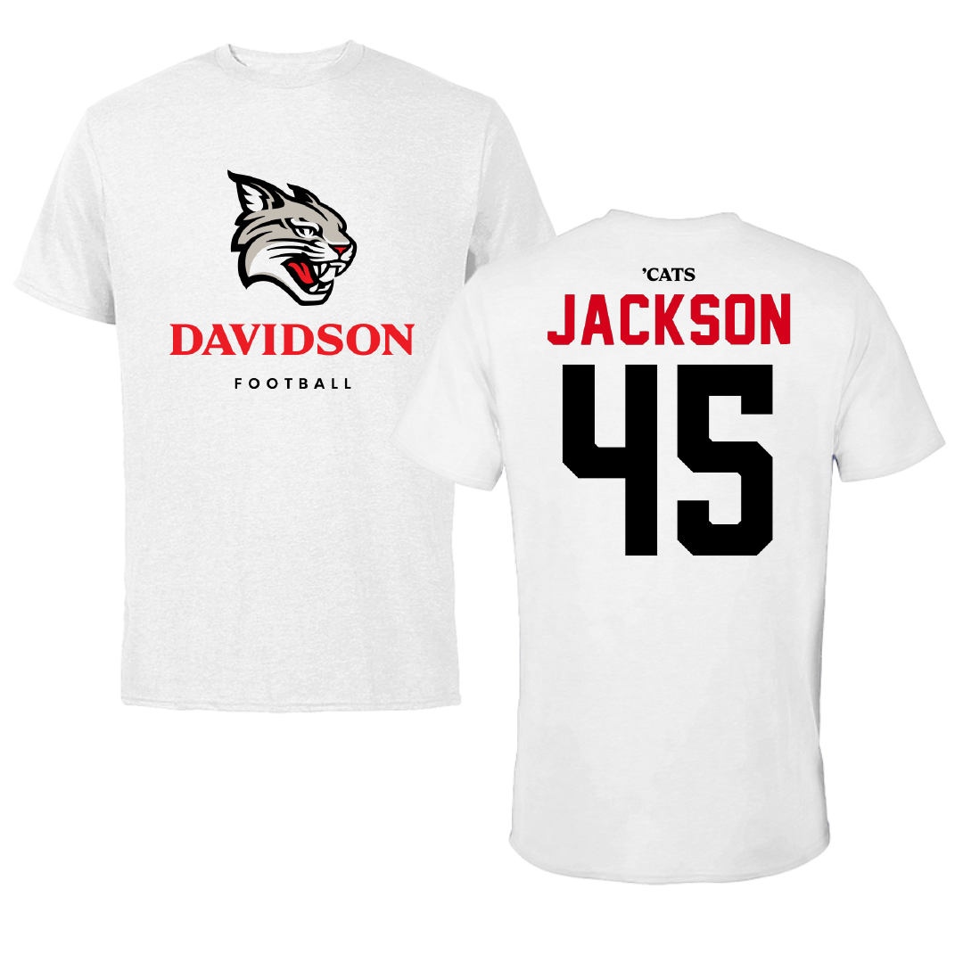 Davidson College Football White Tee - #45 Cameron Jackson