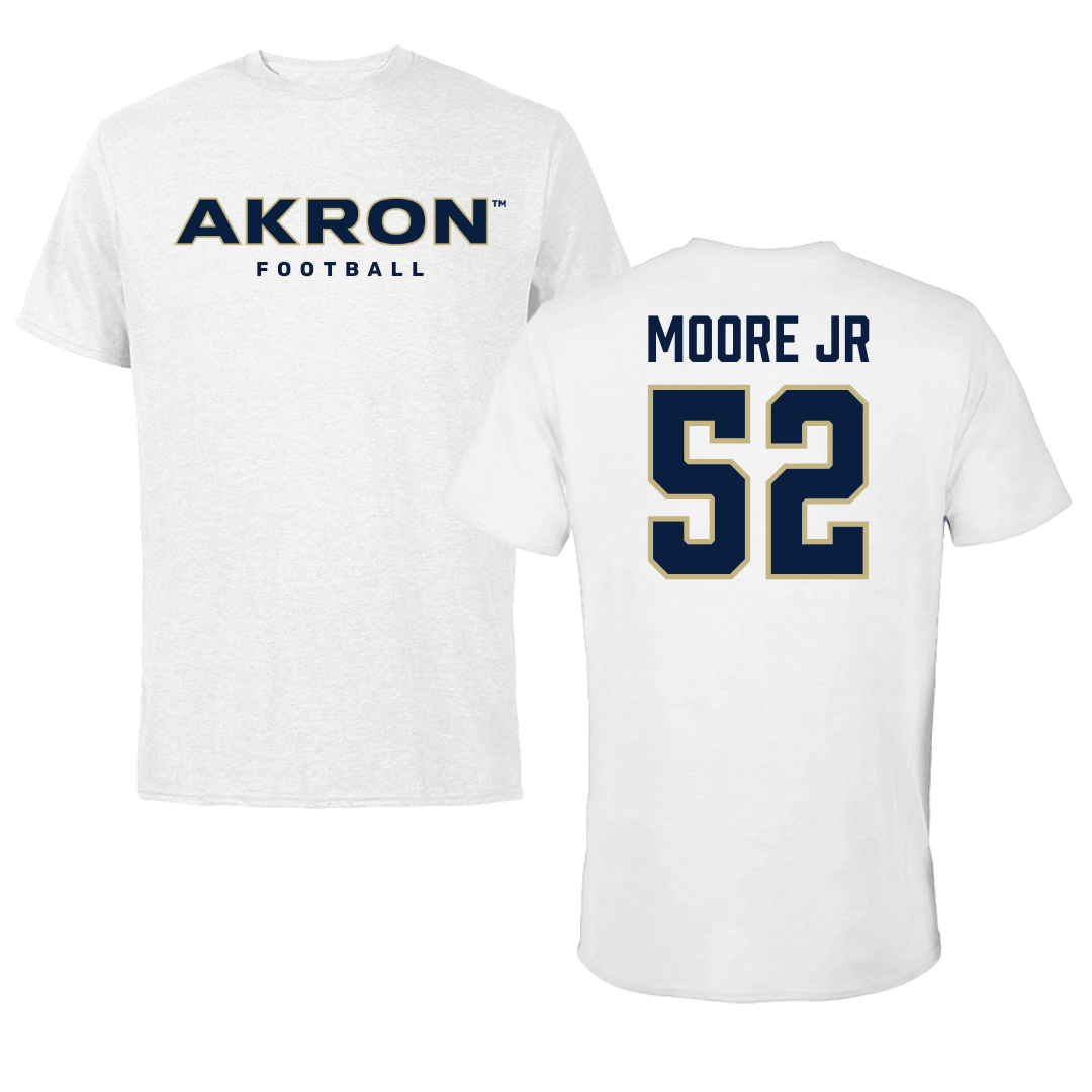University of Akron Football White Performance Tee - #52 Marcus Moore Jr