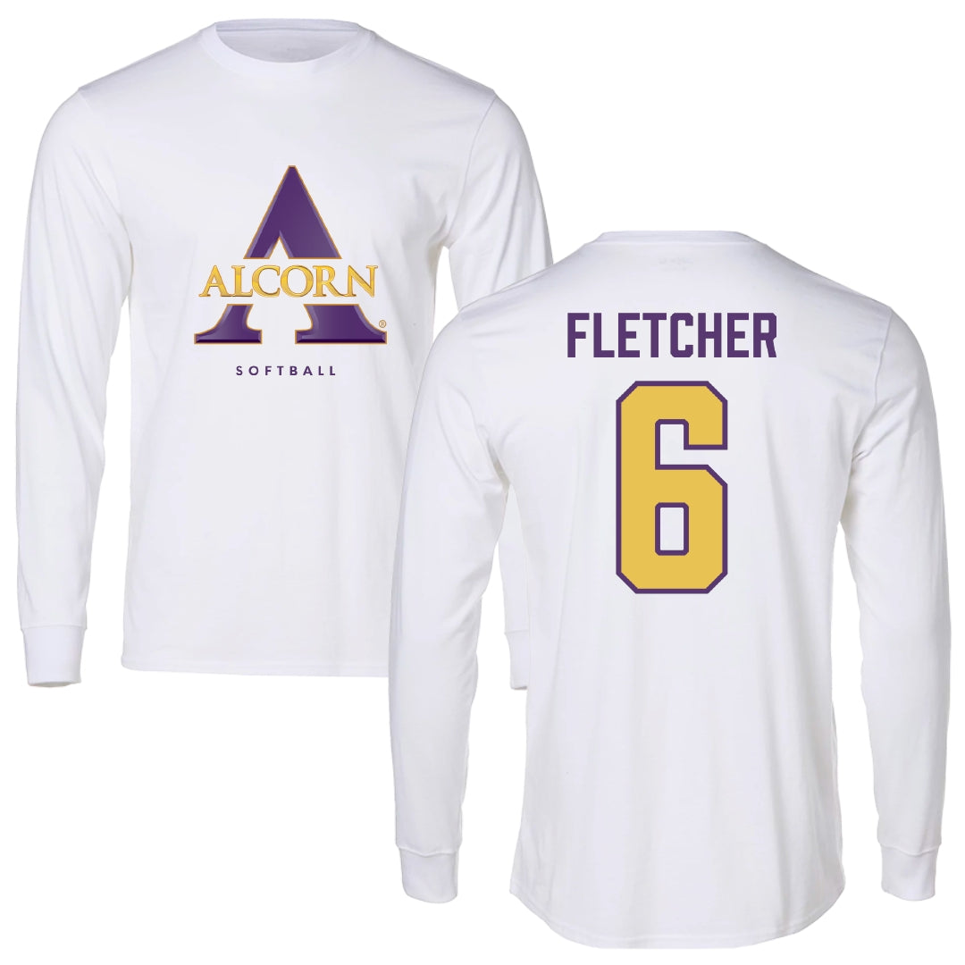 Alcorn State University Softball White Performance Long Sleeve - #6 Ta'Niyah Fletcher