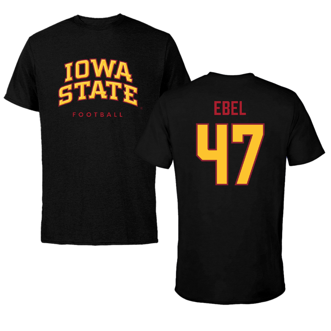 Iowa State University Football Black Performance Tee - #47 Kooper Ebel