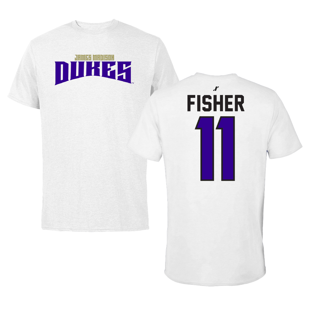 James Madison University Football White Classic Performance Tee - #11 Aiden Fisher