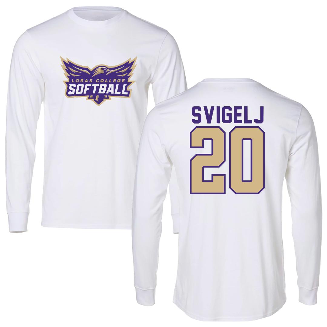 Loras College Softball White Softball Performance Long Sleeve - #20 Katie Svigelj