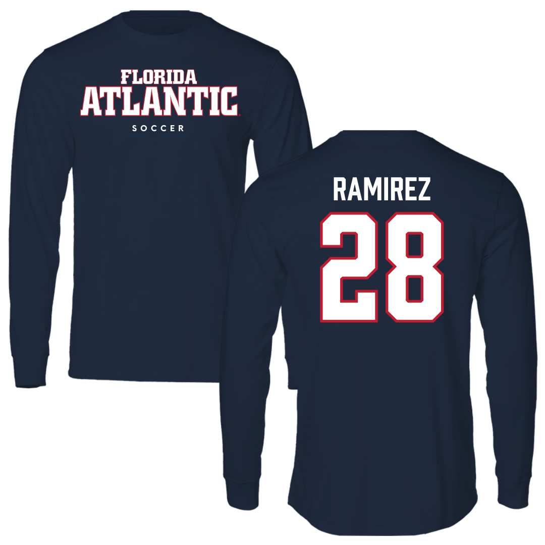 Florida Atlantic University Soccer Navy Block Performance Long Sleeve - #28 Jianna Ramirez