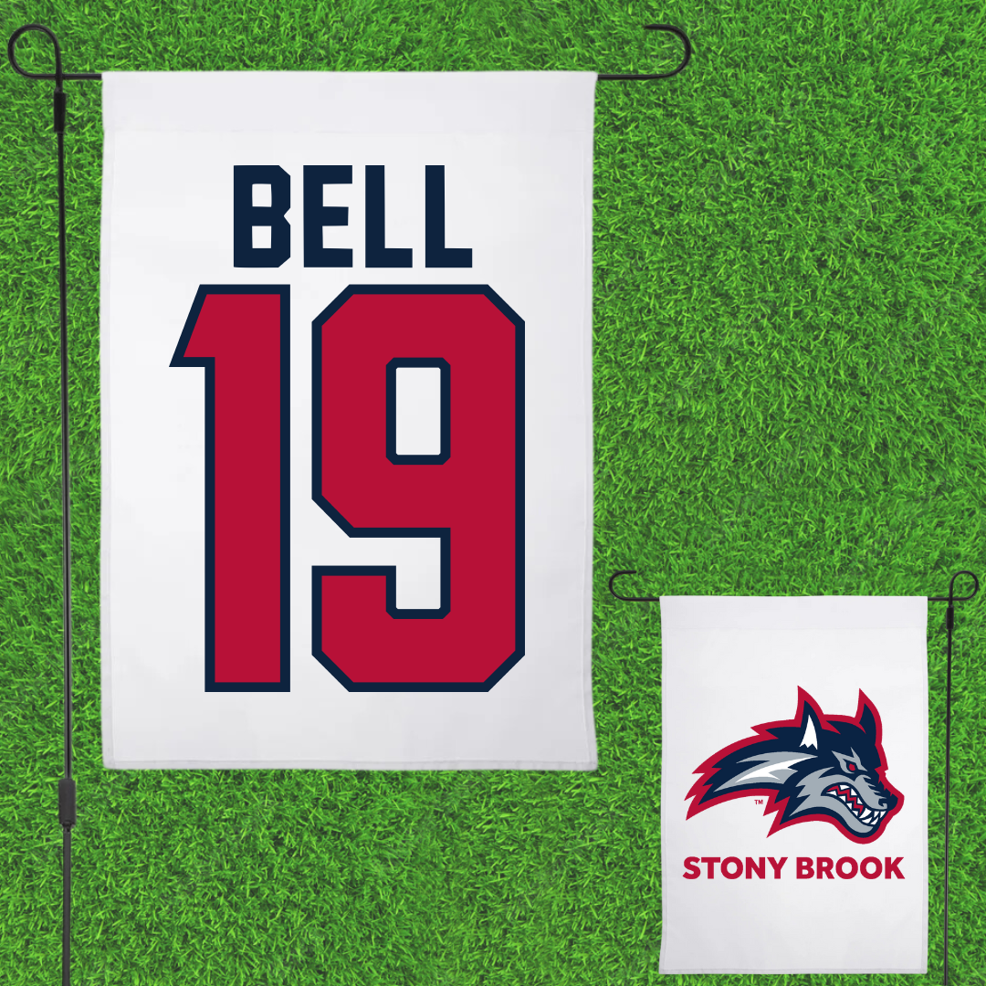 Stony Brook University Soccer White Garden Flag - #19 Ashley Bell