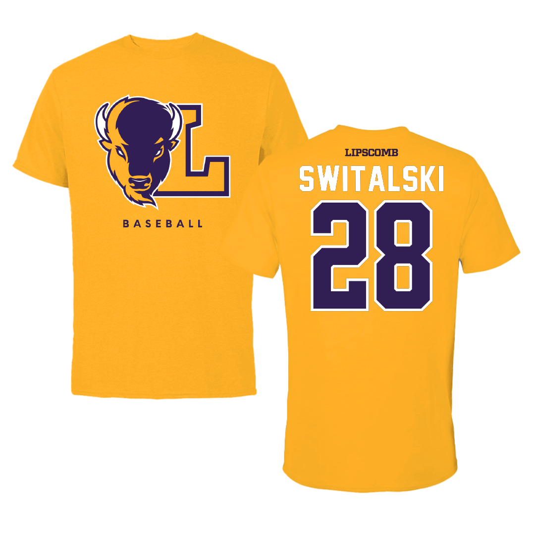 Lipscomb University Baseball Gold Performance Tee - #28 Adam Switalski
