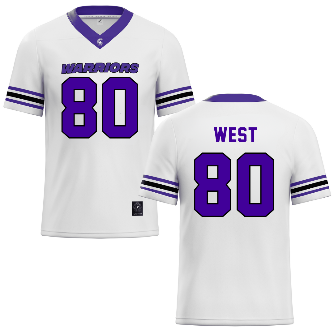 Winona State University White Football Jersey - #80 Jaylen West