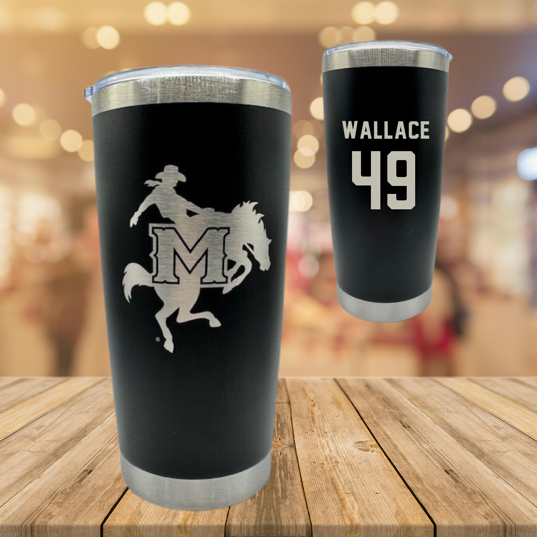 McNeese State University Baseball Black Stainless Steel Tumbler - #49 Cade Wallace