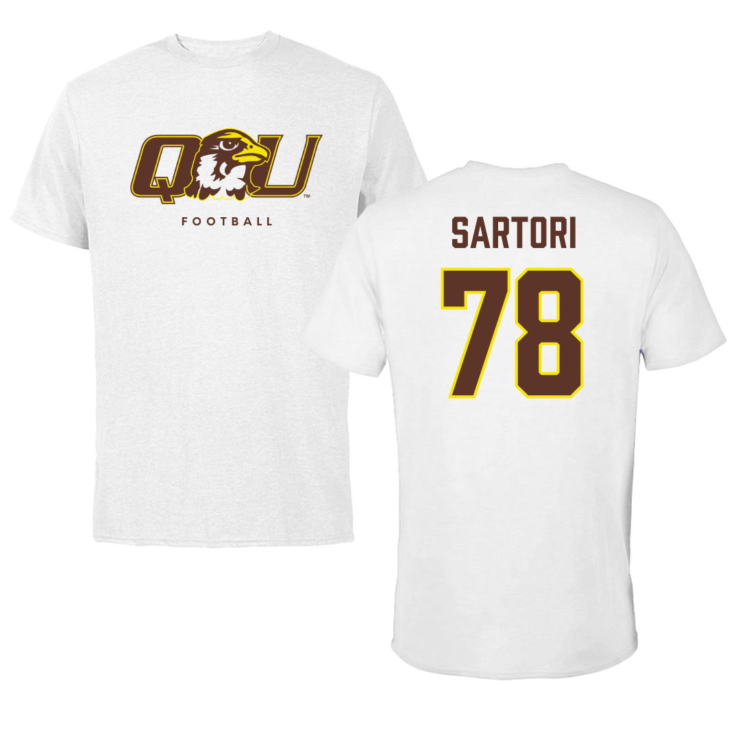 Quincy University Football White Performance Tee - #78 Lucas Sartori