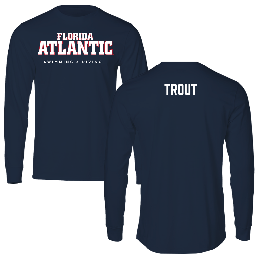 Florida Atlantic University Swimming & Diving Navy Block Performance Long Sleeve - Riley Trout