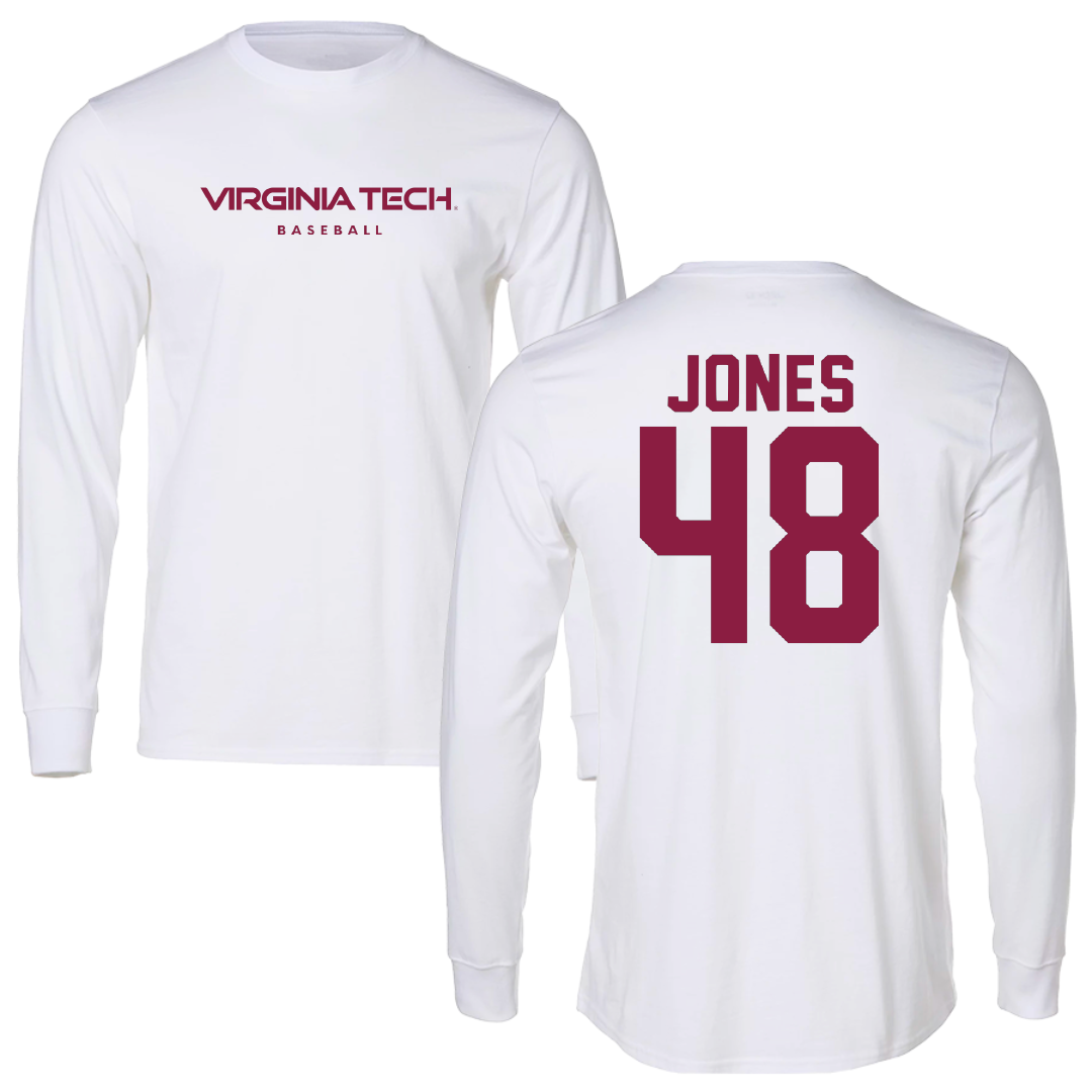 Virginia Tech Baseball White Long Sleeve - #48 Mitch Jones