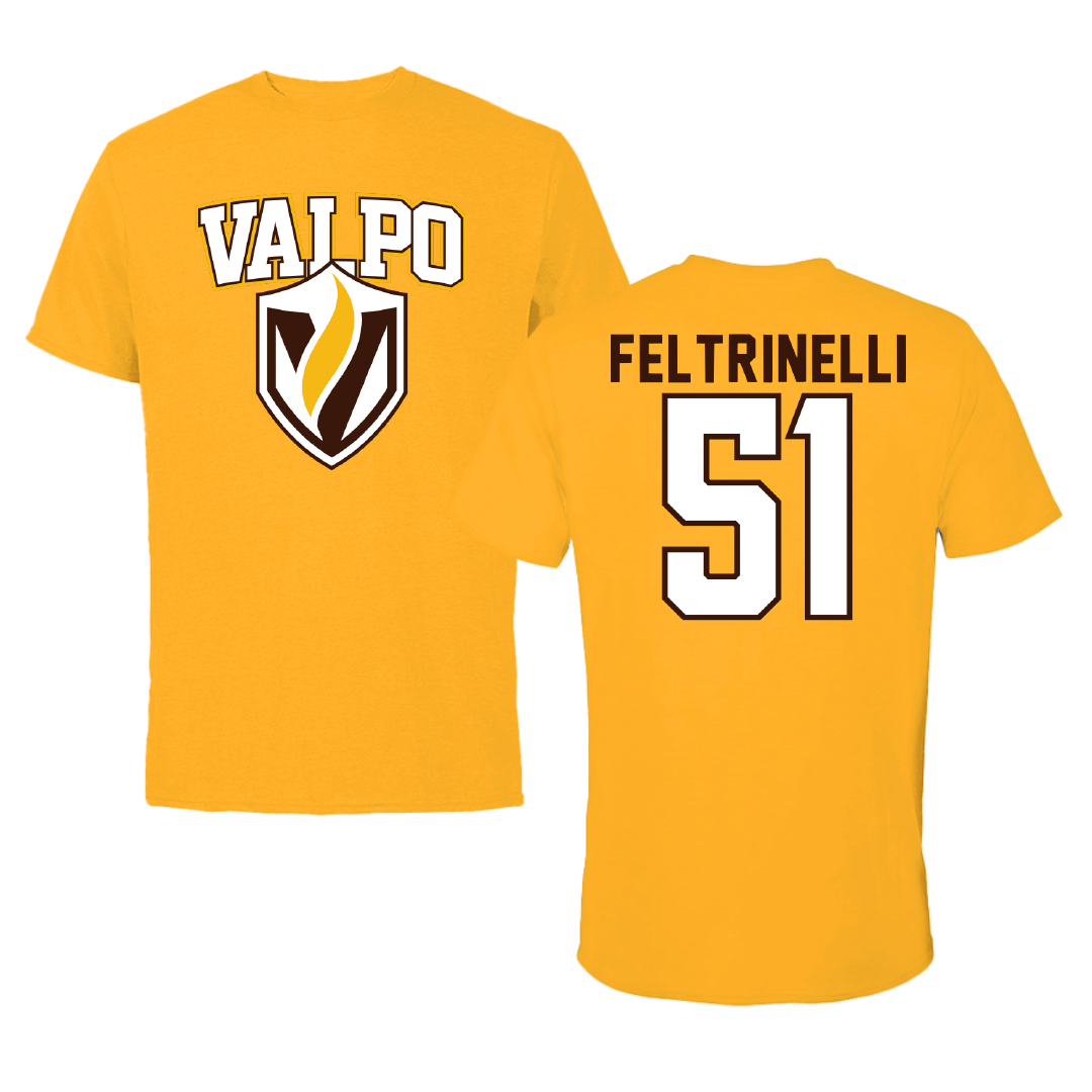 Valparaiso University Football Gold Performance Tee - #51 Anthony Feltrinelli