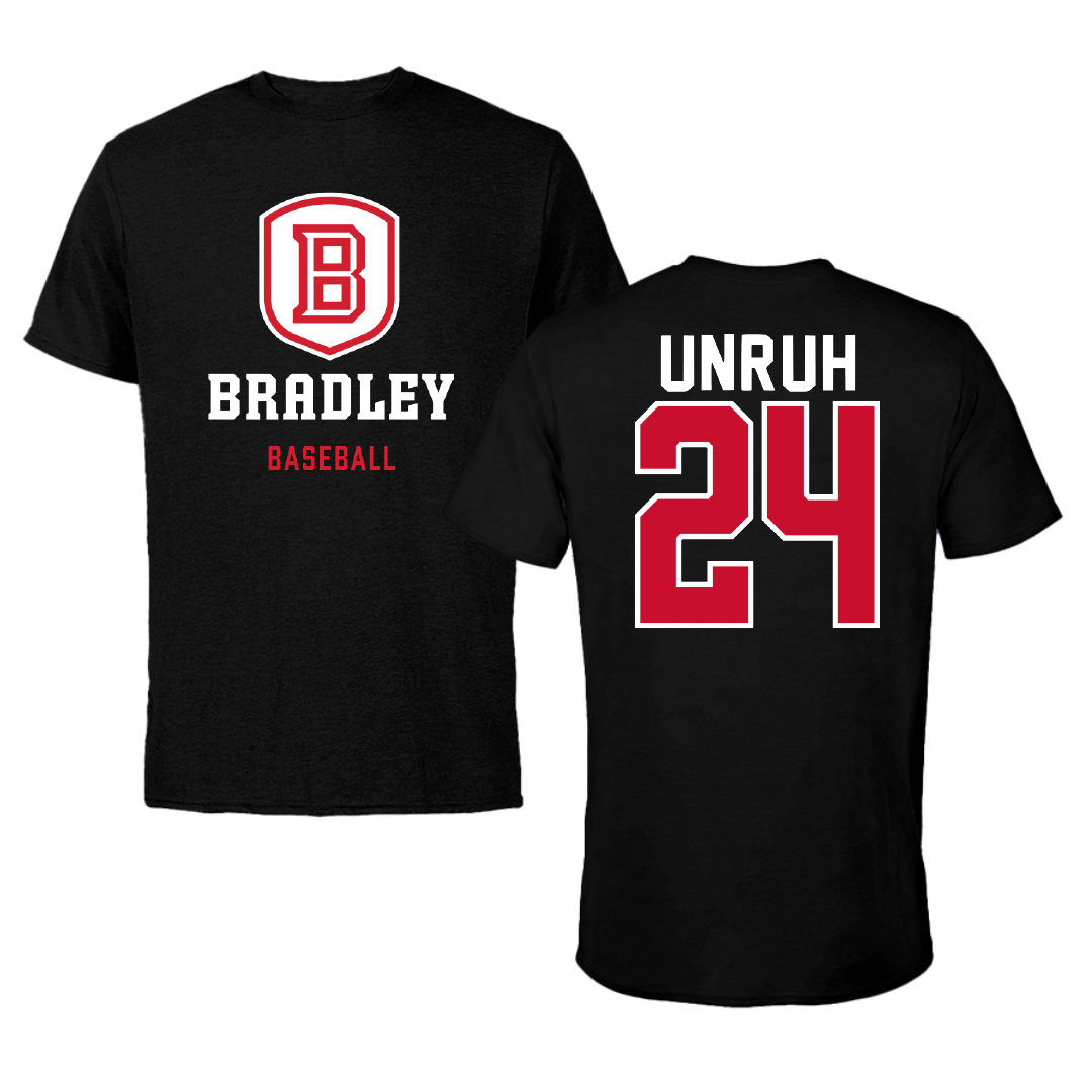 Bradley University Baseball Black Block Tee - #24 Kenton Unruh