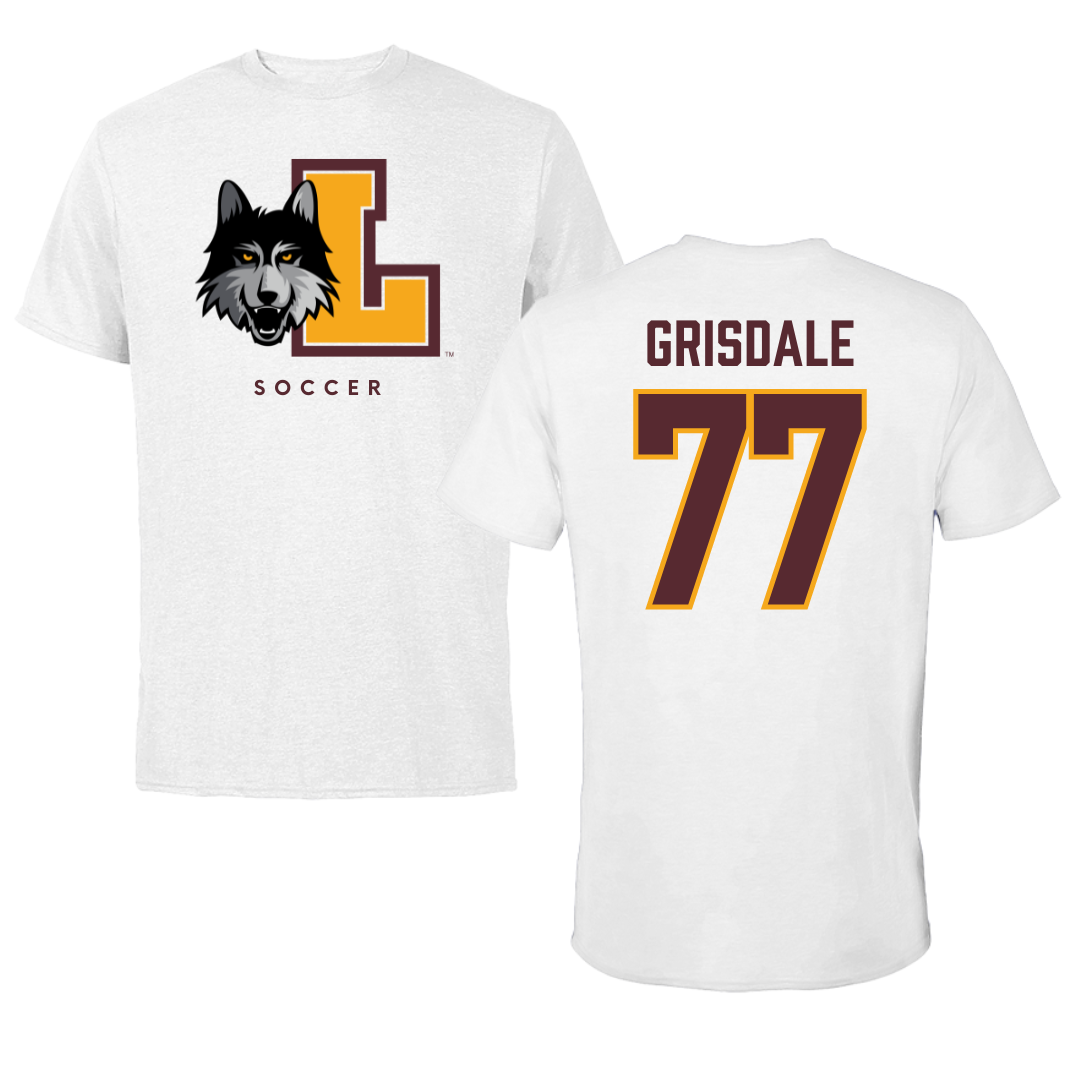Loyola University-Chicago Soccer White Performance Tee - #77 Faith Grisdale