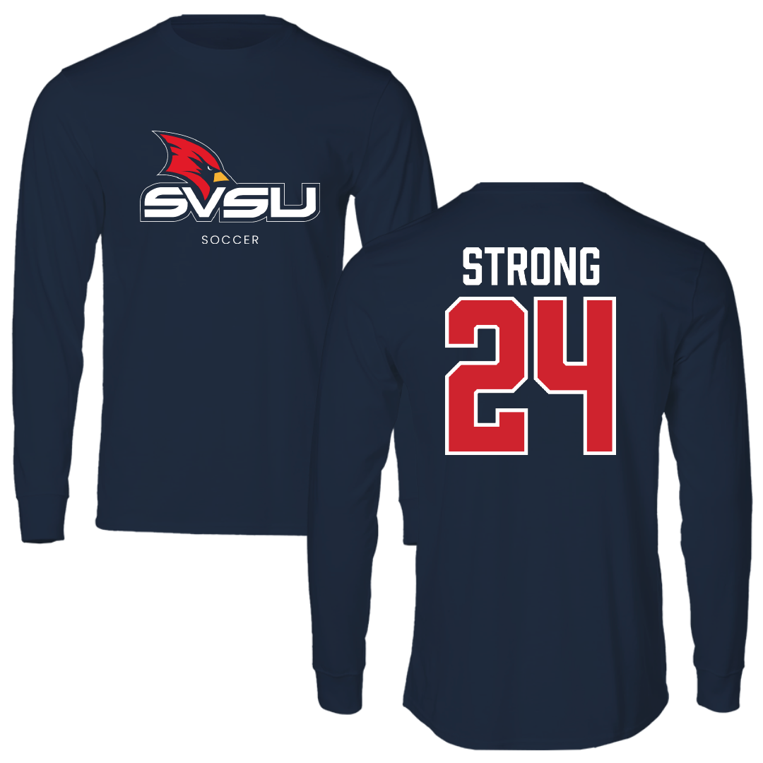 Saginaw Valley State University Soccer Navy Performance Long Sleeve - #24 Stephanie Strong