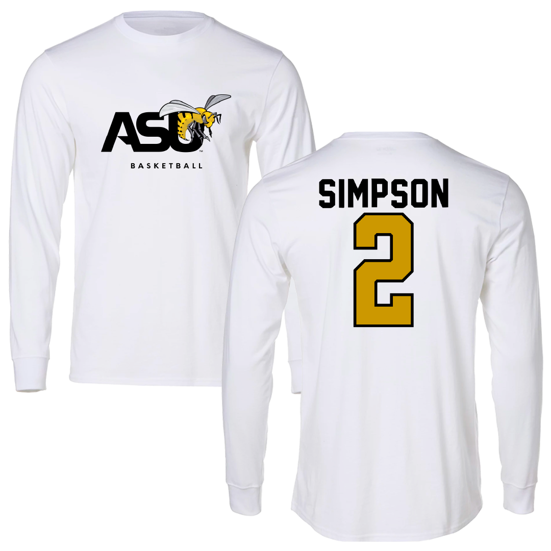 Alabama State University Basketball White Performance Long Sleeve - #2 micah simpson