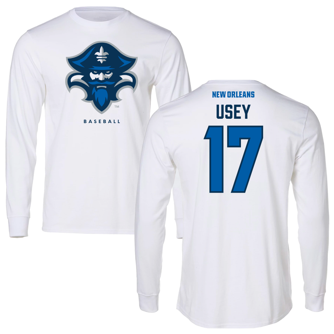 University of New Orleans Baseball White Long Sleeve - #17 Trey Usey