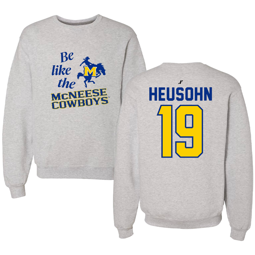 McNeese State University Baseball Light Gray Be Like Us Crewneck - #19 Marcus Heusohn