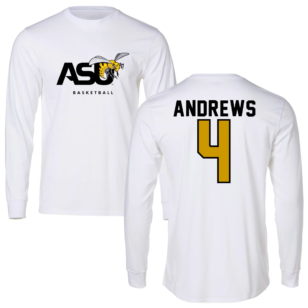 Alabama State University Basketball White Performance Long Sleeve - #4 Mario Andrews